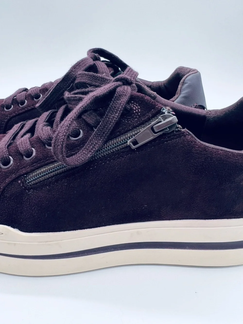 Cloudsteppers by Clarks Women’s Plum Suede Platform Sneakers with Cream Trim